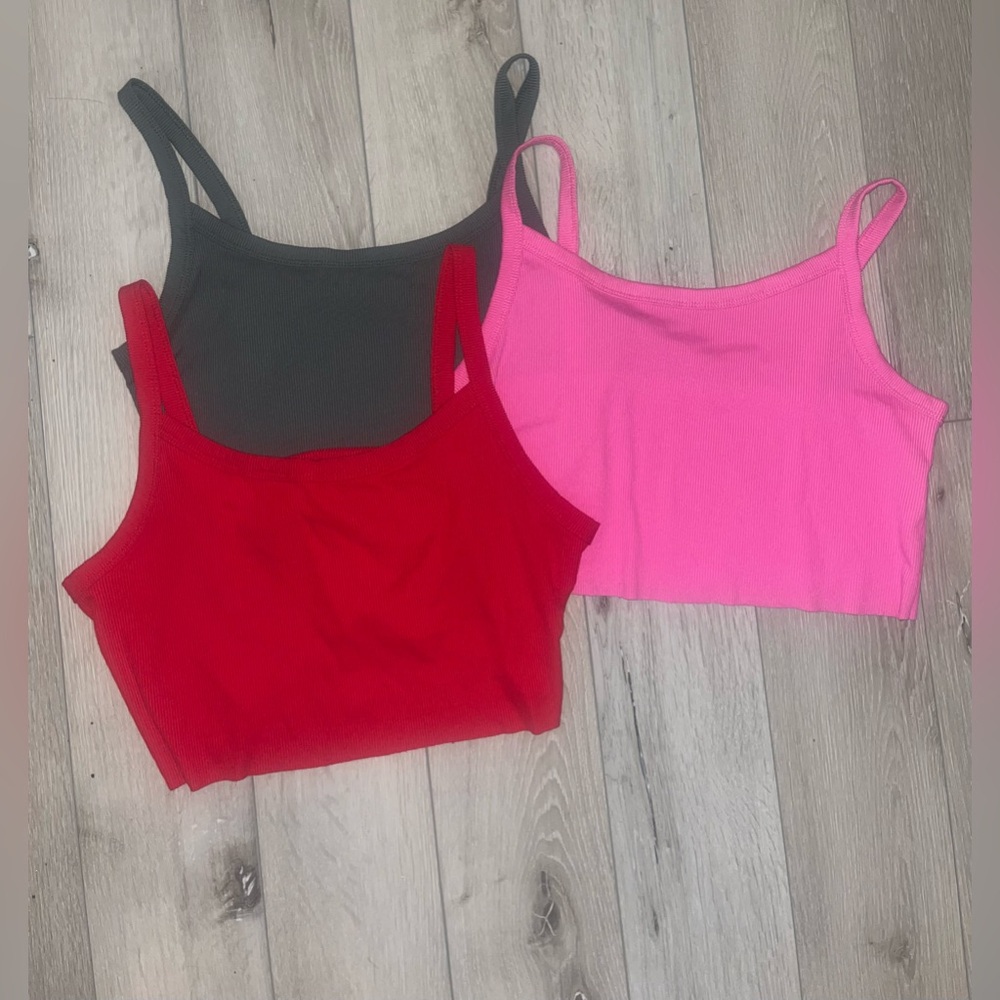 Women's Ribbed Cropped Tank Tops - Red, Pink, Olive green